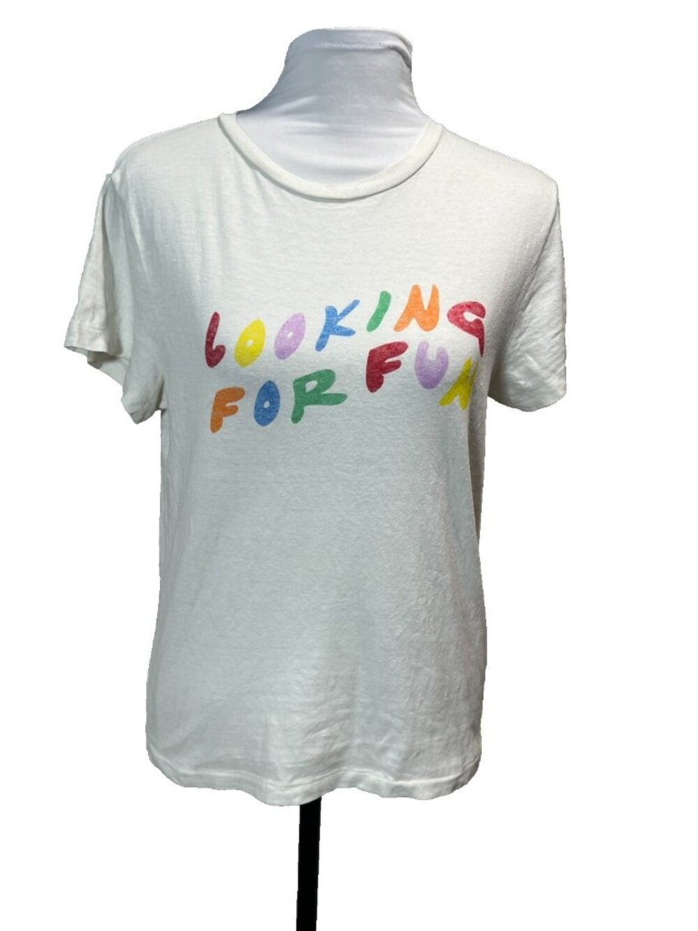RE/DONE  Looking for Fun Crew Neck Graphic T shirt  Ivory Women's Small USA